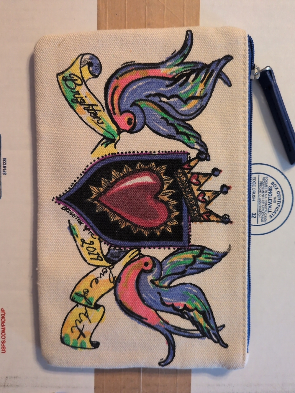 Brighton 2019 Collectable Heart & Birds Zip Pouch in Cream Canvas
